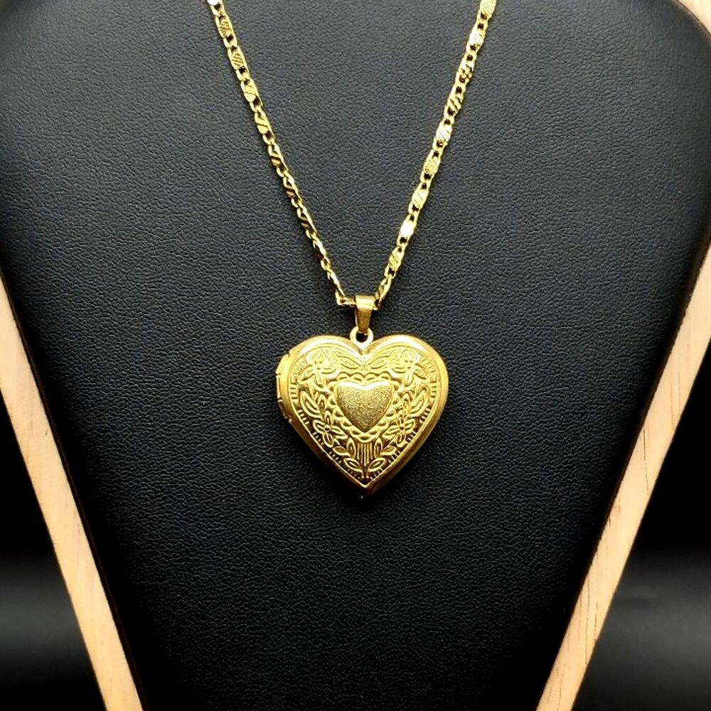 18k Gold Plated Necklace W/ Heart Locket Floral Vine Valentine's Birthday Gift